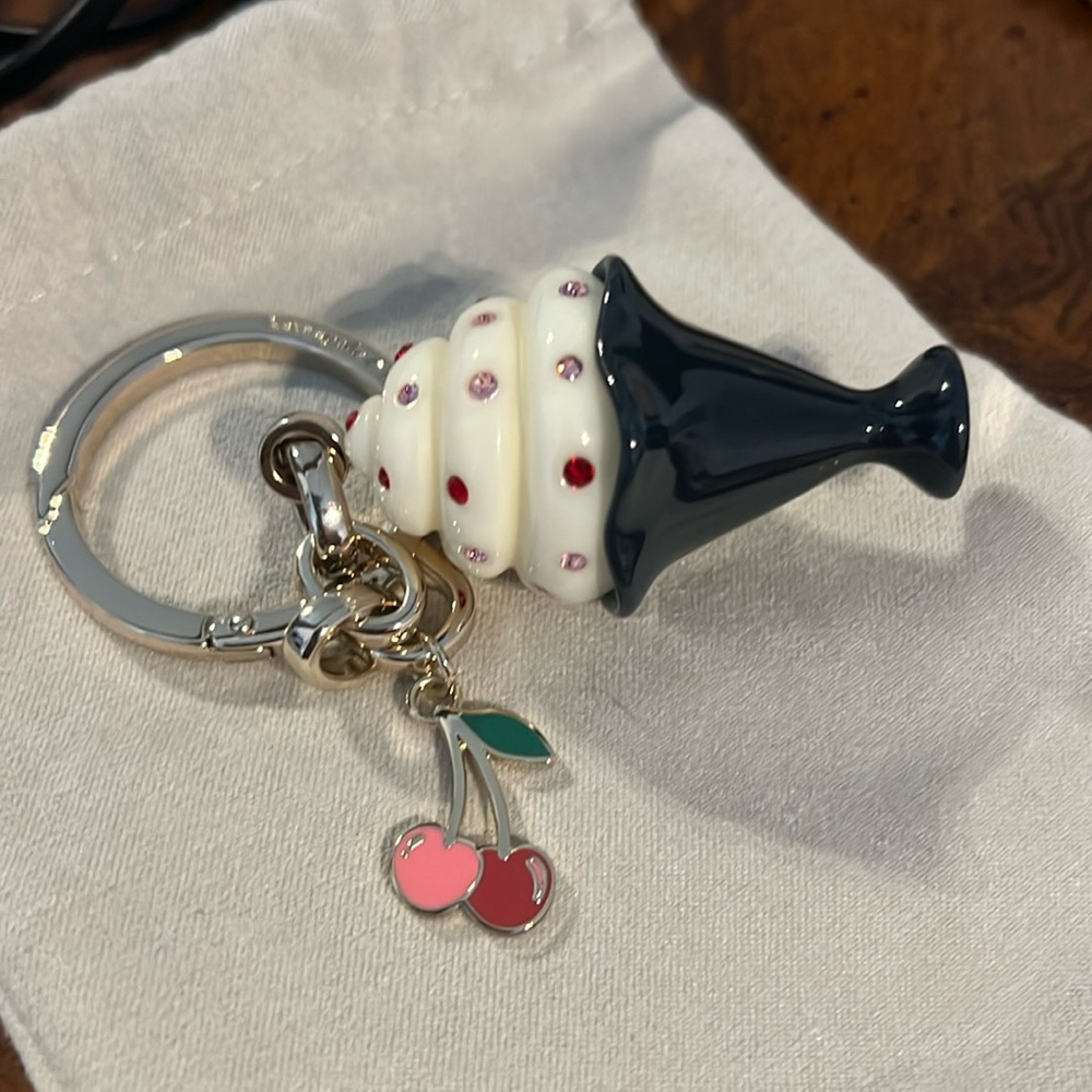 kate spade navy, white & pink ice cream sundae w/cherries keychain/Bag Charm
